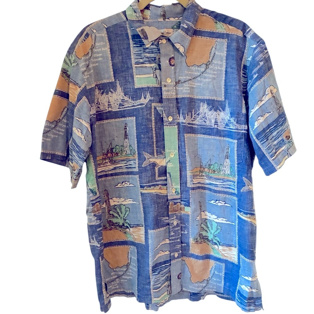 Bluewater Wear Vintage Hawaiian Button-up Short-sleeve Shirt Florida Keyes XL